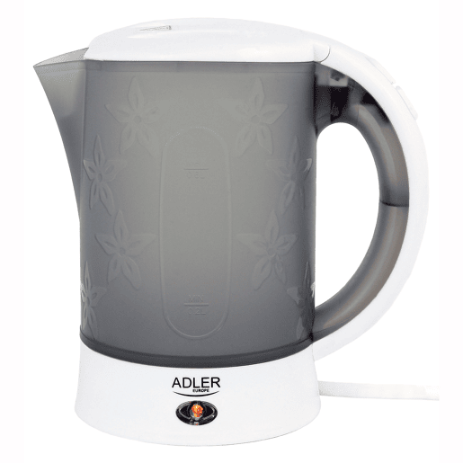 Adler AD1268 Chaleira Elétrica de Viagem 0,6 L Sem BPA, Desligamento Automático, Resistência de Aço Inox, 900, Cinza branco