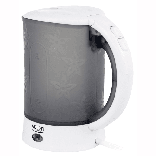 Adler AD1268 Chaleira Elétrica de Viagem 0,6 L Sem BPA, Desligamento Automático, Resistência de Aço Inox, 900, Cinza branco