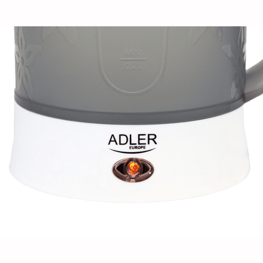 Adler AD1268 Chaleira Elétrica de Viagem 0,6 L Sem BPA, Desligamento Automático, Resistência de Aço Inox, 900, Cinza branco