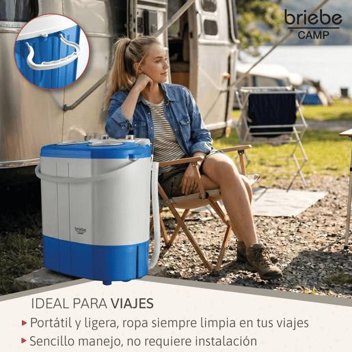 Briebe WM1140 Mini Máquina de Lavar Roupa Portátil com Centrifugadora, Ideal para Campismo, 3Kg, 2 Compartimentos, 190 , BrancoAzul
