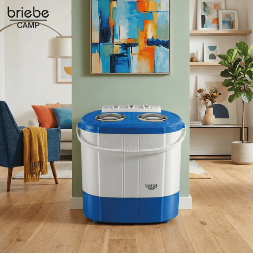 Briebe WM1140 Mini Máquina de Lavar Roupa Portátil com Centrifugadora, Ideal para Campismo, 3Kg, 2 Compartimentos, 190 , BrancoAzul