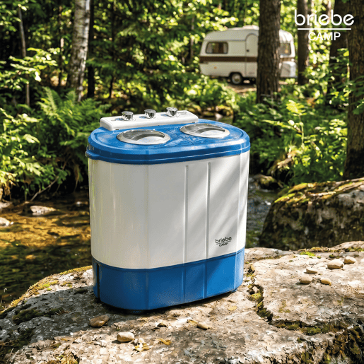 Briebe WM1140 Mini Máquina de Lavar Roupa Portátil com Centrifugadora, Ideal para Campismo, 3Kg, 2 Compartimentos, 190 , BrancoAzul