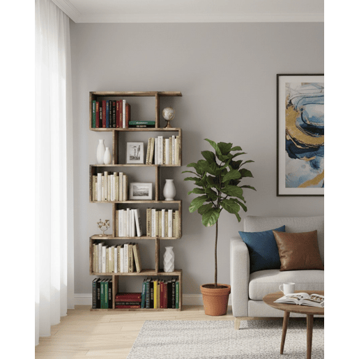 Estante de livros com efeito madeira