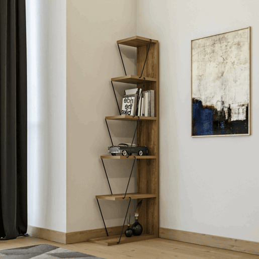 Estante de livros com efeito madeira