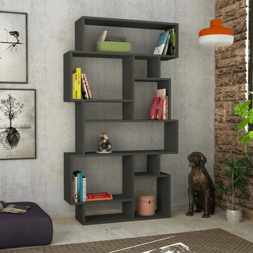 Estante de livros com efeito madeira