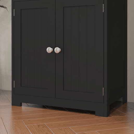 HOMCOM Armário de Cozinha com 2 Portas de Vidro Temperado 2 Prateleiras Abertas e Armário com Prateleira Ajustável para Sala de Estar 60x30x162 cm Preto