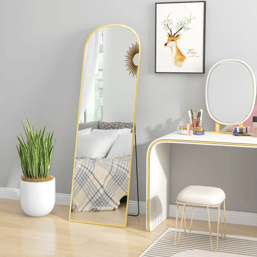 HOMCOM Espelho de Pé Espelho de Corpo Inteiro 50x170 cm Espelho de Parede com Estrutura de Liga de Alumínio e Suporte para Sala Quarto Banheiro Dourado