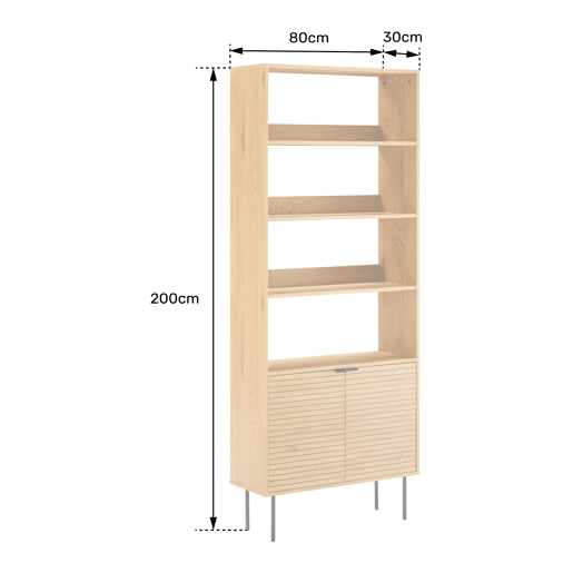 Librería de madera con 4 estantes y 2 puertas STINNA