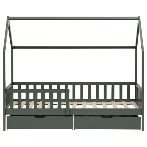 Cama cabaña verde con cajones para niños MARCEAU 190x90cm