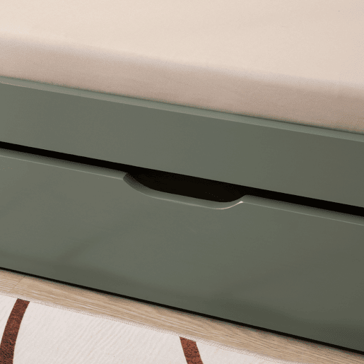 Cama cabaña verde con cajones para niños MARCEAU 190x90cm