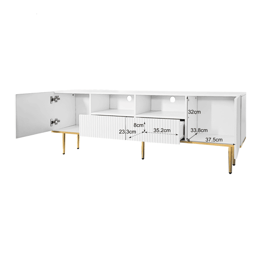 Móvel moderno para televisão - com 2 portas e 2 gavetas - pés metálicos - Branco