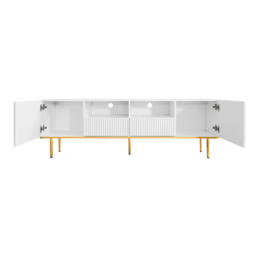 Móvel moderno para televisão - com 2 portas e 2 gavetas - pés metálicos - Branco