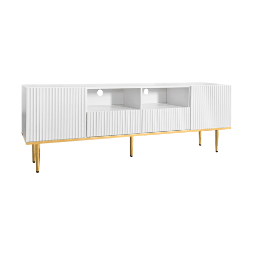 Móvel moderno para televisão - com 2 portas e 2 gavetas - pés metálicos - Branco