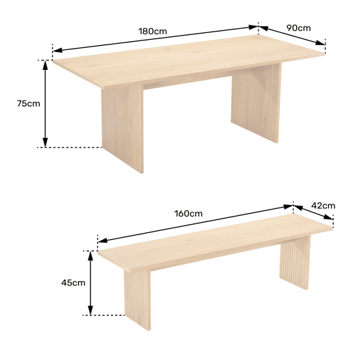 Conjunto de mesa de 180 cm y 2 bancos de estilo escandinavo ALMA Conjunto de mesa de 180 cm y 2 bancos de estilo escandinavo ALMA
