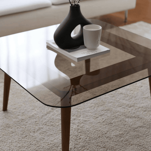 Mesa de Centro em Madeira Maciça com Efeito Fumê Mesa de Centro em Madeira Maciça com Efeito Fumê