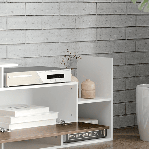 HOMCOM Móvel de TV Moderno Móvel de Sala de Estar para Televisores 153,6x25x42 cm e Prateleira de Parede 150x14,5x16,3 cm Branco e Marrom HOMCOM Móvel de TV Moderno Móvel de Sala de Estar para Televisores 153,6x25x42 cm e Prateleira de Parede 150x14,5x16,3 cm Branco e Marrom