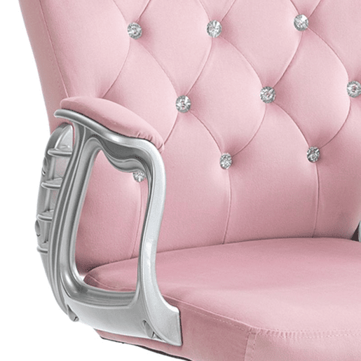 Vinsetto Cadeira de Escritório Estofada em Veludo Cadeira Giratória com Altura Ajustável Apoio para os Braços e Decorações de Cristal Carga 120 kg Cadeira para Estudio Dormitório Rosa