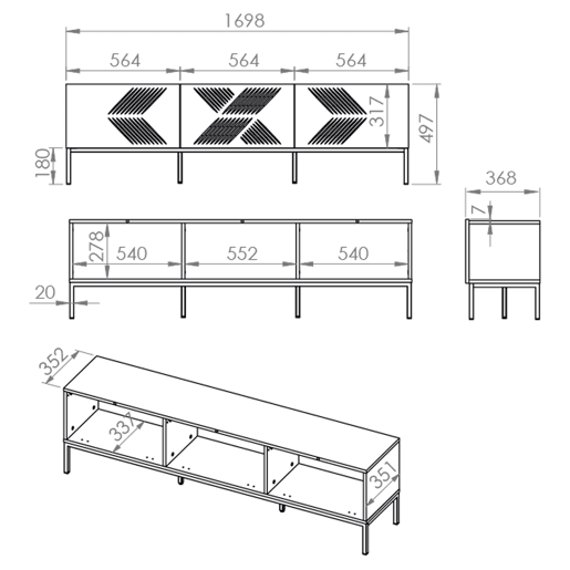 Móvel TV parede 3 portas 170 cm Aura Branco