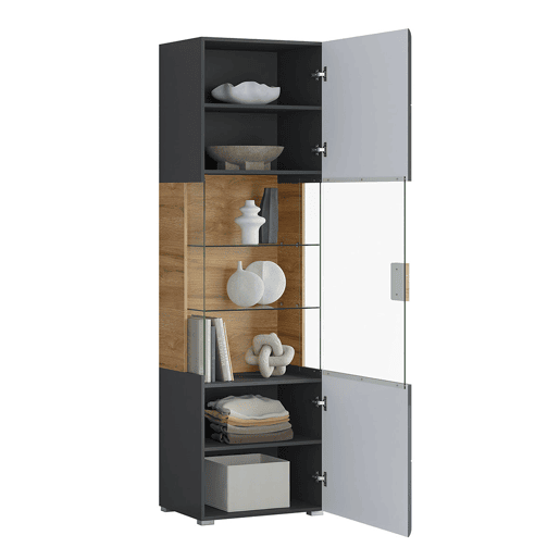 Vitrina 1 porta com LED Jules Cinzento e Madeira Vitrina 1 porta com LED Jules Cinzento e Madeira