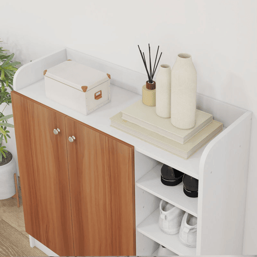 HOMCOM Sapateira Armário Multiuso com 2 Portas Prateleiras Interiores e 4 Prateleiras Exteriores com Altura Ajustável 83x30x90 cm Madeira
