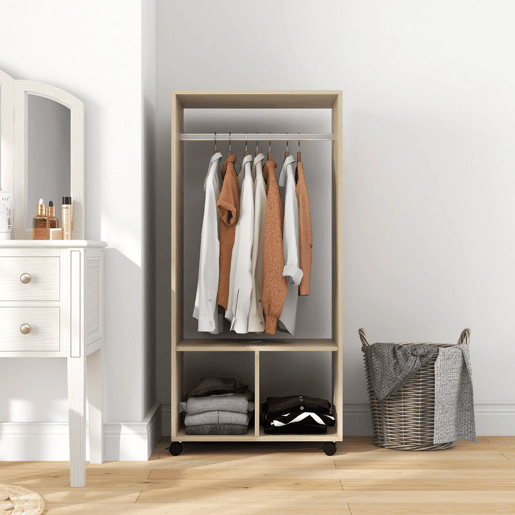 HOMCOM Roupeiro de Madeira Móvel Armário Roupeiro Aberto com Barra para Pendurar e Prateleiras Organizadoras para Dormitório 60x40x128 cm Madeira