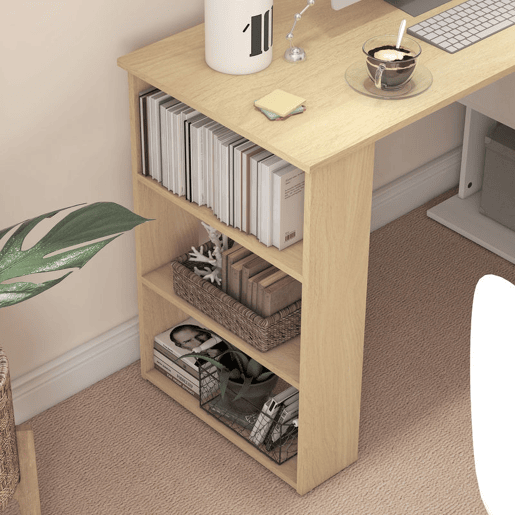 HOMCOM Mesa de Computador Secretária Mesa de Canto Giratória 360° com 5 Prateleiras para Casa Escritório Madeira e Branco
