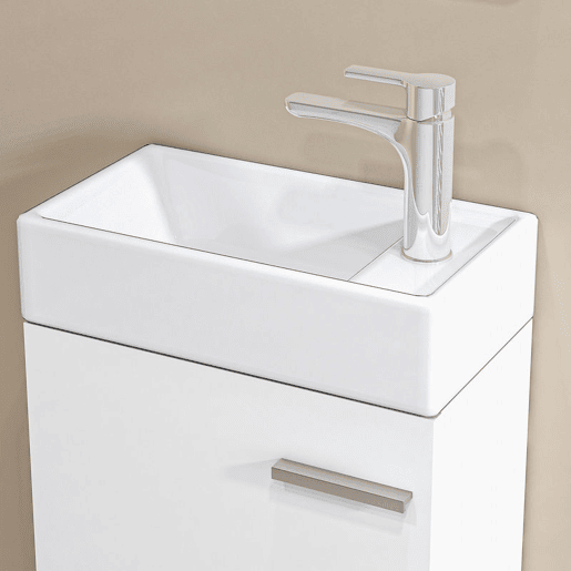 HOMCOM Móvel de Casa de Banho com Lavatório Móvel de Casa de Banho com Porta com Fechamento Suave e Armário Móvel com Lavatório Moderno 40x23x50 Branco Brilhante