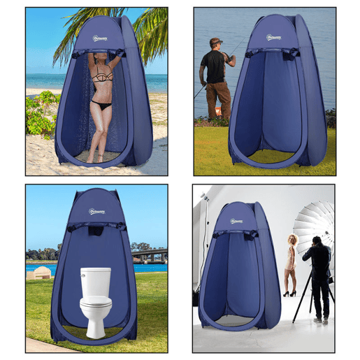 Outsunny Tenda de Duche para Campismo Dobrável Pop UP Tenda de Privacidade com proteção UV e Tecido Impermeável 100x100x185cm Azul Escuro