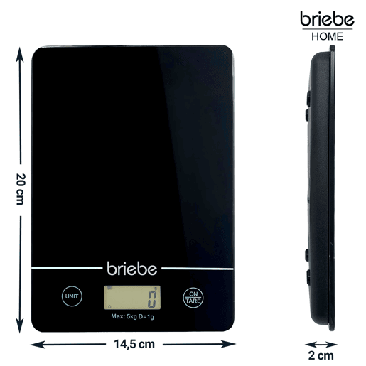 Briebe KW1163 Balança de Cozinha Digital, Alta Precisão 1g  0.1oz, Peso até 5kg, Display LCD, Função TARA, , Preto