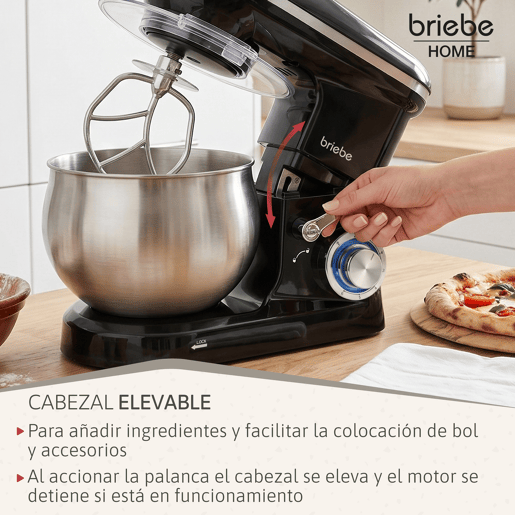 Briebe KM1164 Batedeira Planetária com Taça Profissional, Robô de Cozinha, 5L, 6 Velocidades,Tela tátil LED, 1800, Preto