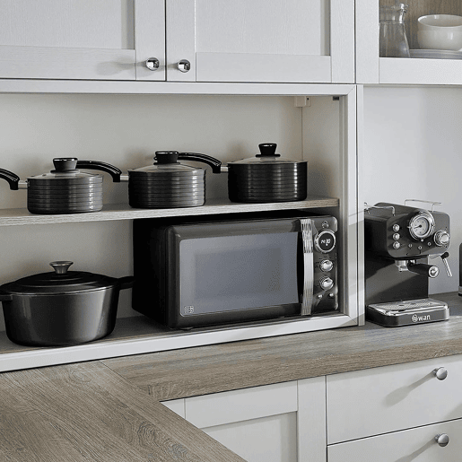 SWAN SM22030LBNEU Retro Microondas Digitais 20L, 5 Níveis de Potência, Função Descongelamento, Temporizador, 800, Preto