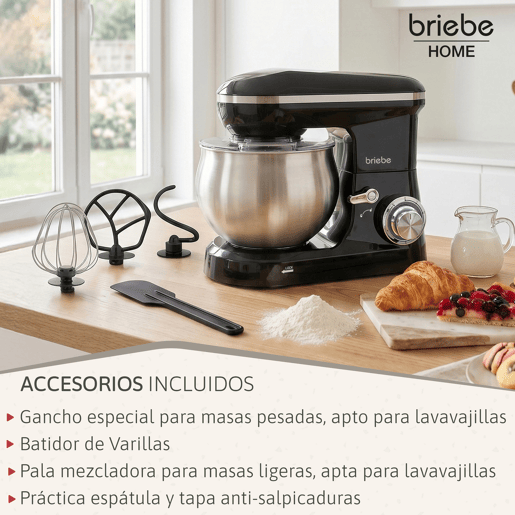 Briebe KM1164B Batedeira Planetária com Taça Profissional, 5L, 6 Velocidades,Tela tátil LED + Balança de Cozinha, 1800, Preto