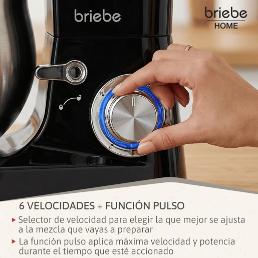 Briebe KM1164B Batedeira Planetária com Taça Profissional, 5L, 6 Velocidades,Tela tátil LED + Balança de Cozinha, 1800, Preto