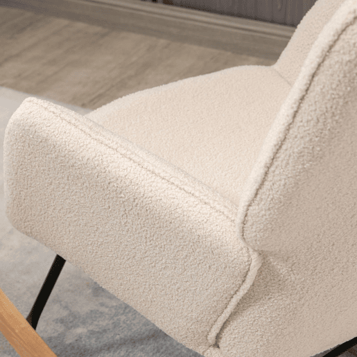 HOMCOM Poltrona Baloiço Poltrona de Sala de Estar Oscilação de 40° com Pés de Madeira de Faia e Estrutura de Aço para Dormitório Carga Máxima 120 kg 71x98x101 cm Bege