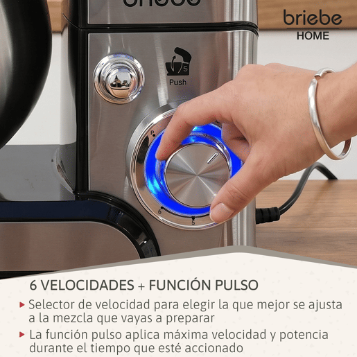 Briebe KM1114B Batedeira Planetária com Taça Profissional, Robô de Cozinha, 5L, 6 Velocidades + Balança de Cozinha, 1800, Aço inoxidável