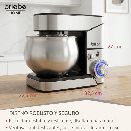 Briebe KM1114B Batedeira Planetária com Taça Profissional, Robô de Cozinha, 5L, 6 Velocidades + Balança de Cozinha, 1800, Aço inoxidável