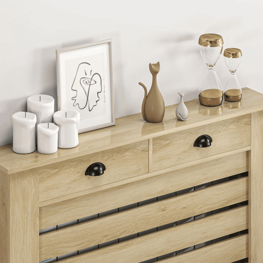 HOMCOM Cobertura para Radiador com Gavetas Cobertura para Radiador de MDF para Sala de Estar Dormitório Corredor 111x19x95,5 cm Carvalho