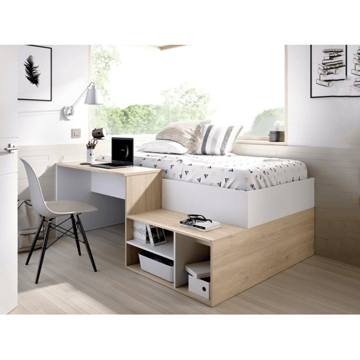 Composição de quarto com efeito madeira