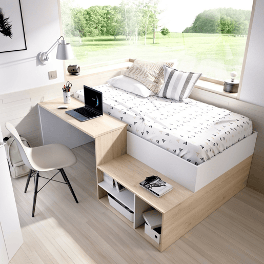Composição de quarto com efeito madeira