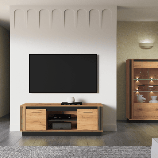 Suporte para TV 2 portas 150 cm Solal Madeira e Preto