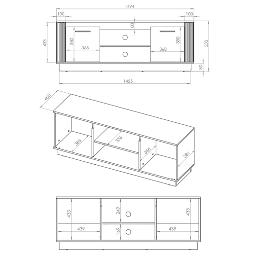 Suporte para TV 2 portas 150 cm Solal Madeira e Preto