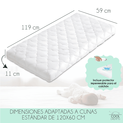 Colchão de bebé Helios Cuna 120x60 com tecnologia DryCore+ e BreathMax. Certificação OEKO-TEX e CertiPur. Capas amovíveis. Inclui protetor de colchão