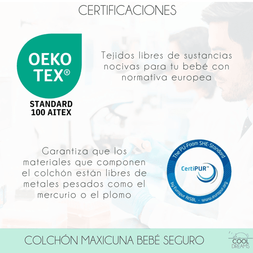 Colchão MaxiCuna 140x70 com viscoelástico. Reversível, reduz o risco de asfixia para o bebé. Inclui protetor de colchão impermeável. Symphony