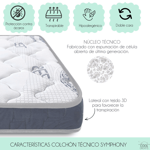 Colchão Maxicuna 140x70 cm viscoelástico respirável de dupla face. Reduz o risco de asfixia. Certificado OEKO-TEX e CertiPur u2013 Symphony
