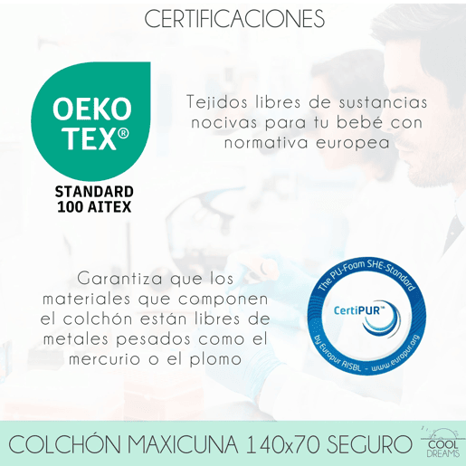 Colchão Maxicuna 140x70 cm viscoelástico respirável de dupla face. Reduz o risco de asfixia. Certificado OEKO-TEX e CertiPur u2013 Symphony