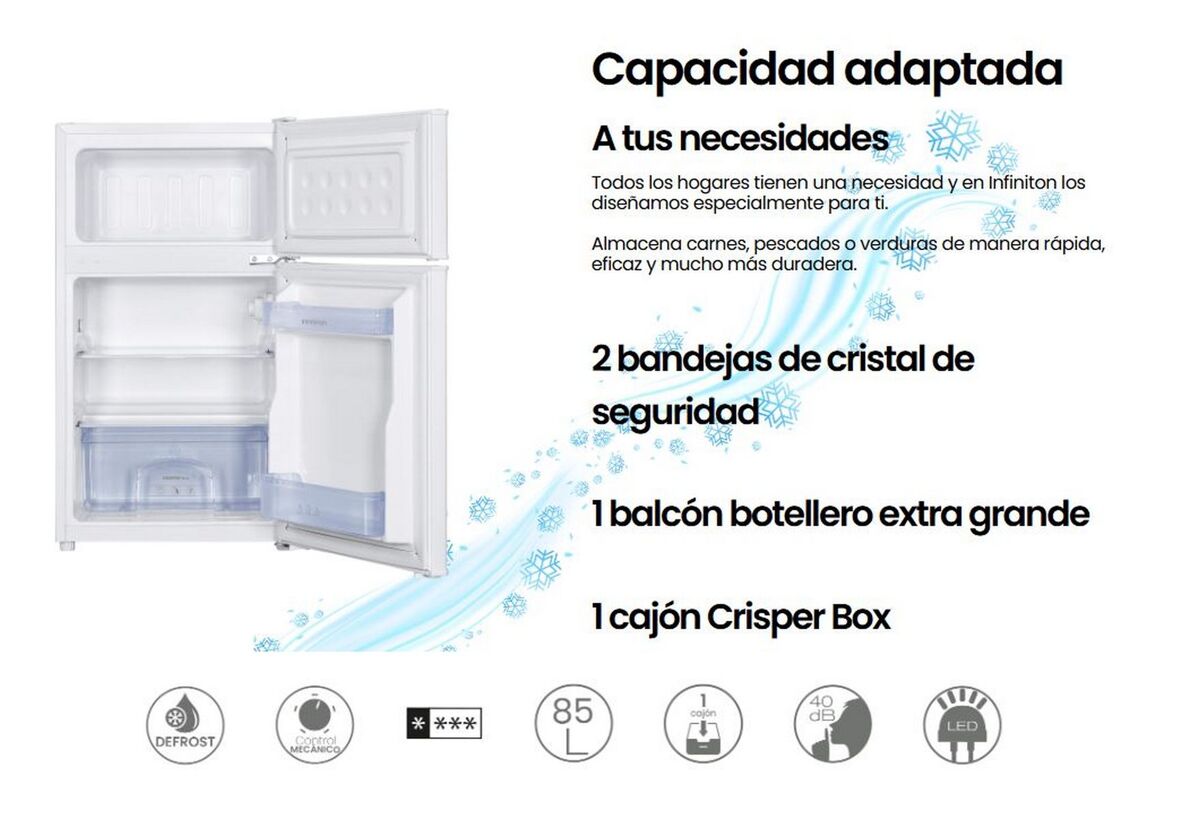 FRIGORIFICO 2 PTAS. INFINITON FG85D8XEG E INOX, 850mm x 480mm
