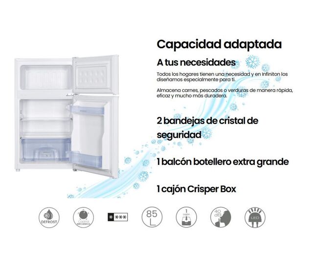 FRIGORIFICO 2 PTAS. INFINITON FG85D8XEG E INOX, 850mm x 480mm
