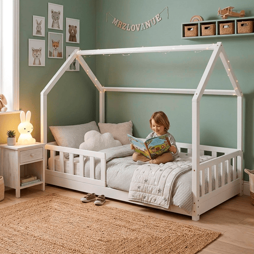 WellHome Cama infantil cabine de pinho lacada em BRANCO 90x190cm