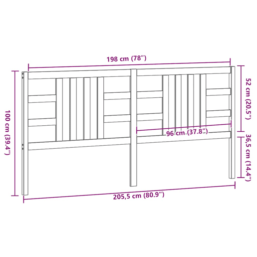 vidaXL Cabeceira de cama 206x4x100 cm pinho maciço cinzento