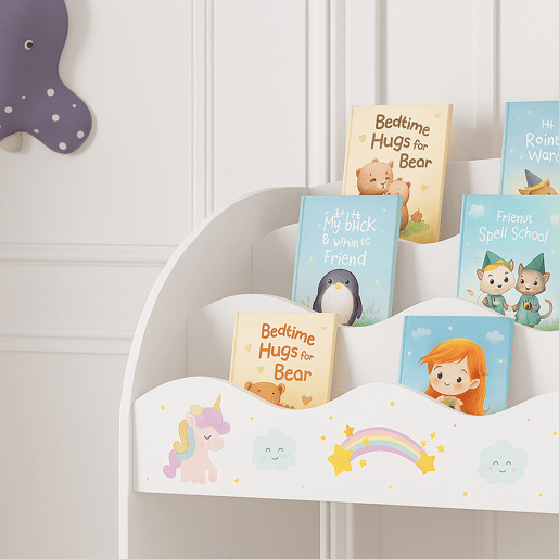 Estante de livros para crianças Lysekil 100x93x30 cm - Motivo unicórnio en.casa